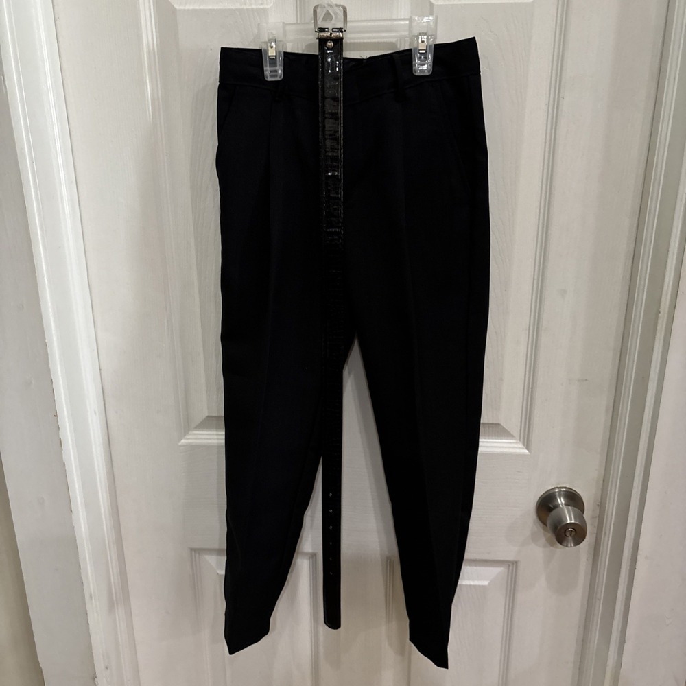 Van Heusen Boys Dress Pants‎ Size 8 Black Flat Front w/ Black Belt EUC
